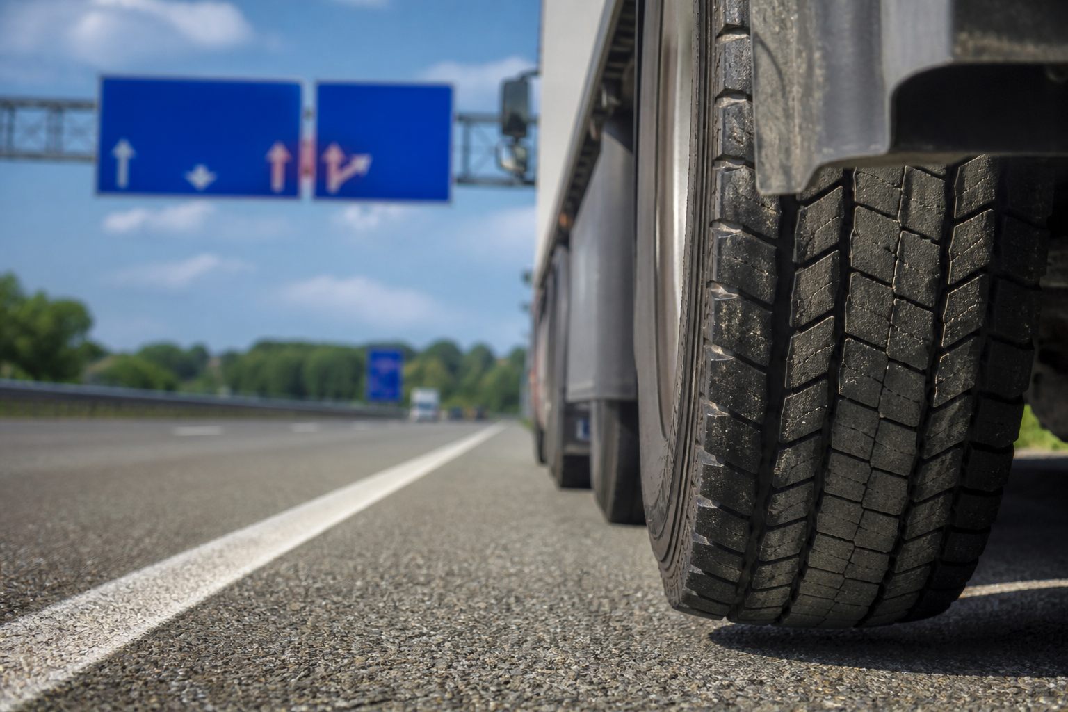 HGV tyre tread on European motorway hard shoulder