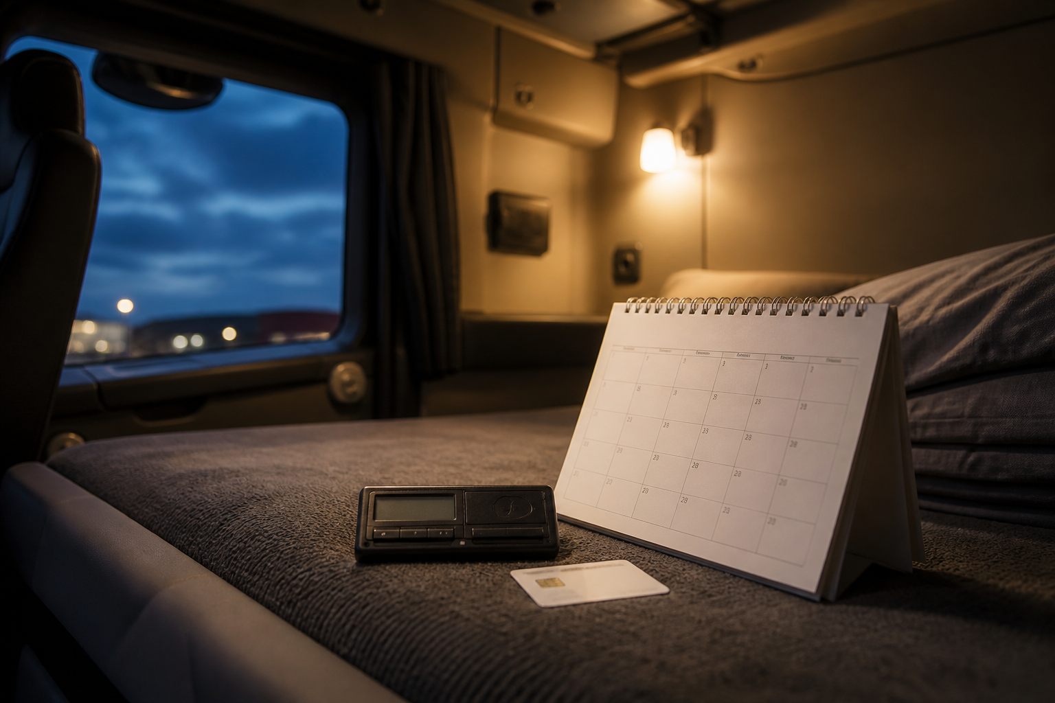 Driver rest planning calendar and tachograph card