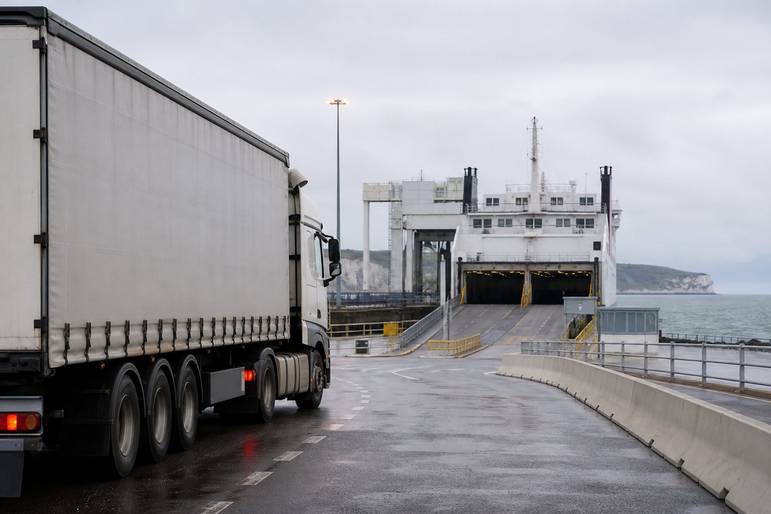 HGV waiting in a ferry port boarding queue
