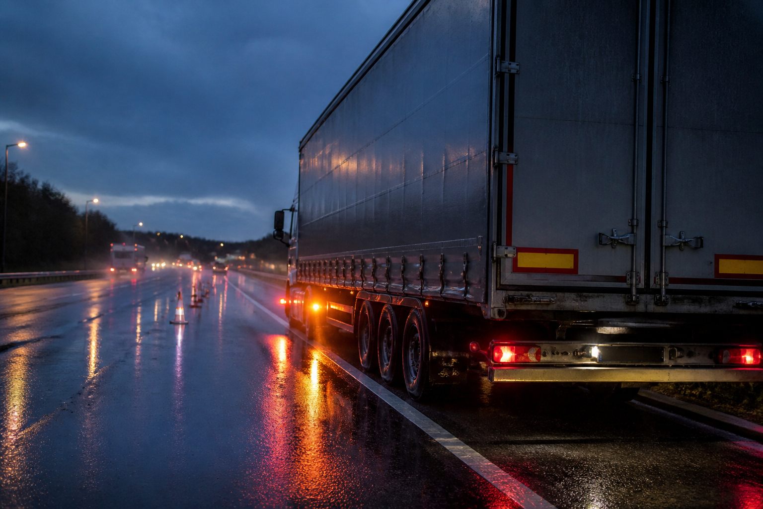 HGV stopped on motorway hard shoulder after unforeseen event